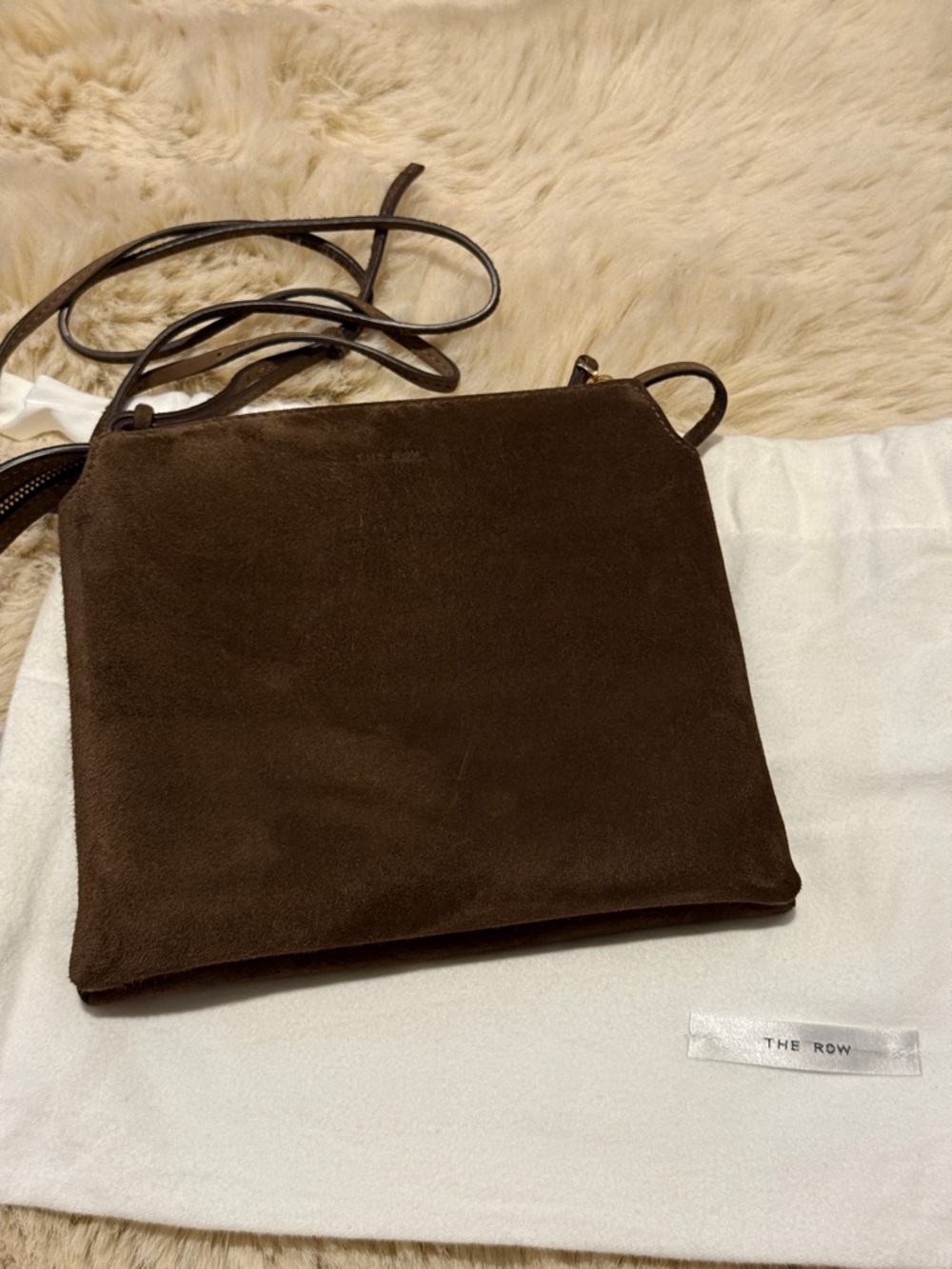 The Row Dark Brown Suede Crossbody Bag